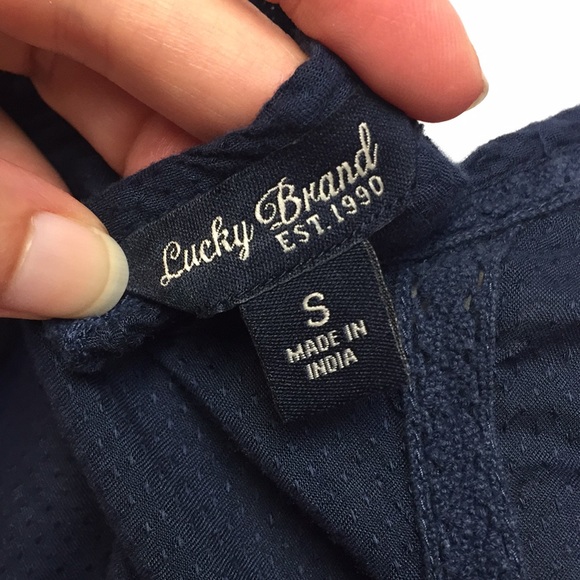 Lucky Brand Navy Blue Sleeveless Swing Top Blouse Boho Tunic Peasant Crochet - Picture 6 of 6